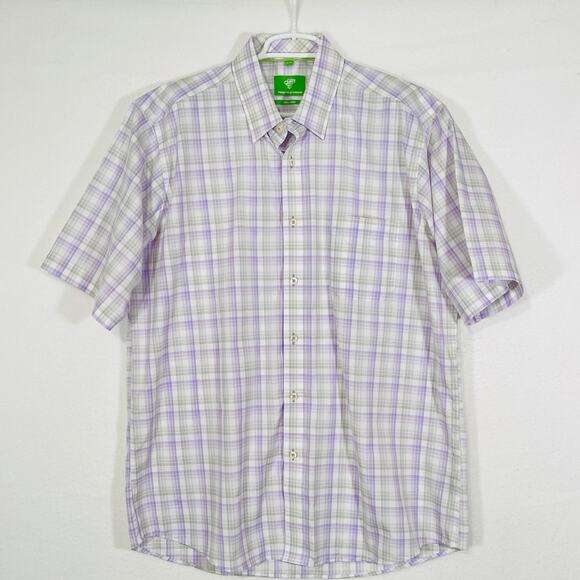 Forsyth of Canada Button Down Shirt Mens Large White Light Purple Plaid No Iron - Picture 1 of 9
